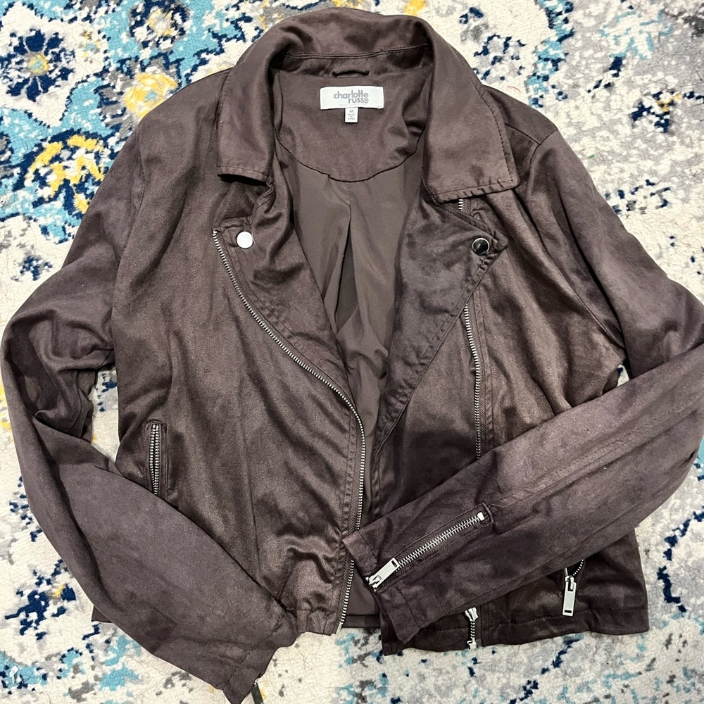 Charlotte Russe- gray/ brown suade jacket- size M